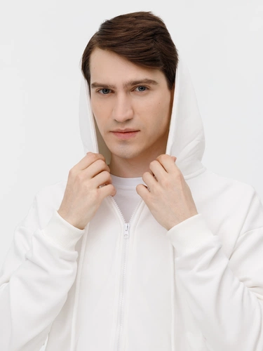 Толстовка унисекс оверсайз на молнии Zippy Terry, белая Толстовка унисекс оверсайз на молнии Zippy Terry, белая