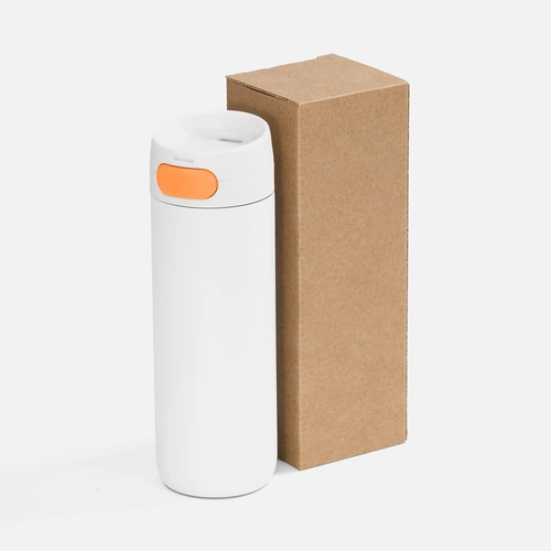 Термостакан X1 с цветной кнопкой, белый с оранжевым Термостакан X1 с цветной кнопкой, белый с оранжевым