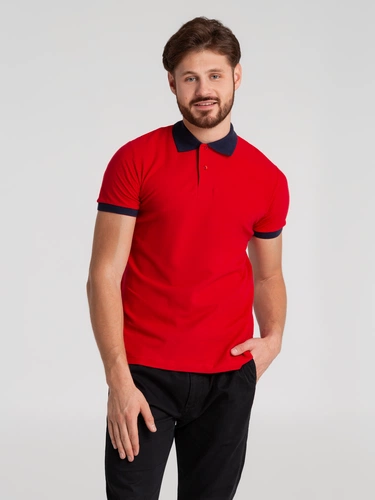 Рубашка поло Prince 190, красная с темно-синим Рубашка поло Prince 190, красная с темно-синим