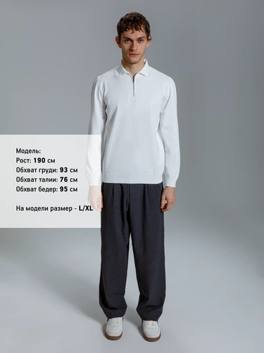 Рубашка поло мужская с длинным рукавом Terrazzo, белая Рубашка поло мужская с длинным рукавом Terrazzo, белая