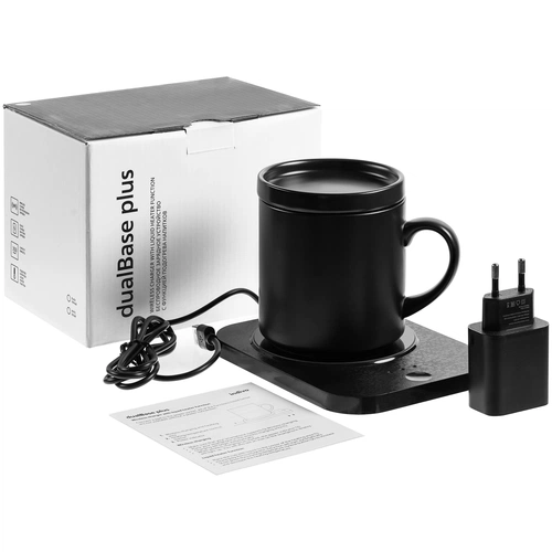 Кружка с подогревом и беспроводной зарядкой dualBase plus, черная Кружка с подогревом и беспроводной зарядкой dualBase plus, черная