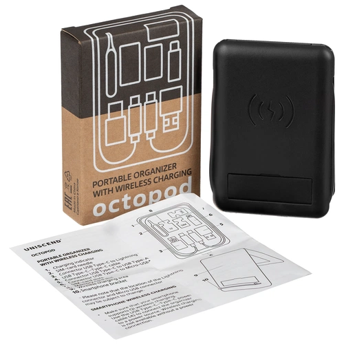 Органайзер с беспроводной зарядкой и набором адаптеров Octopod, черный Органайзер с беспроводной зарядкой и набором адаптеров Octopod, черный