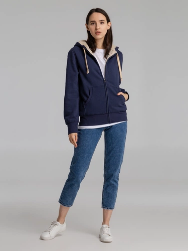 Толстовка унисекс на молнии Sherpa 280, темно-синяя Толстовка унисекс на молнии Sherpa 280, темно-синяя