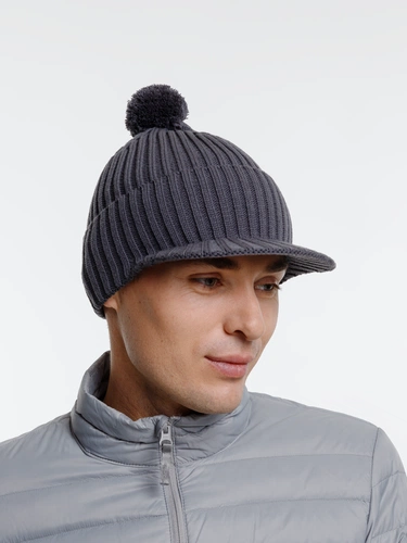 Вязаная шапка с козырьком Peaky, серая (антрацит) Вязаная шапка с козырьком Peaky, серая (антрацит)