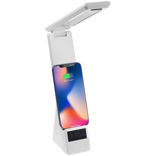 Лампа с беспроводной зарядкой смартфона и часов Powerack, белая Лампа с беспроводной зарядкой смартфона и часов Powerack, белая