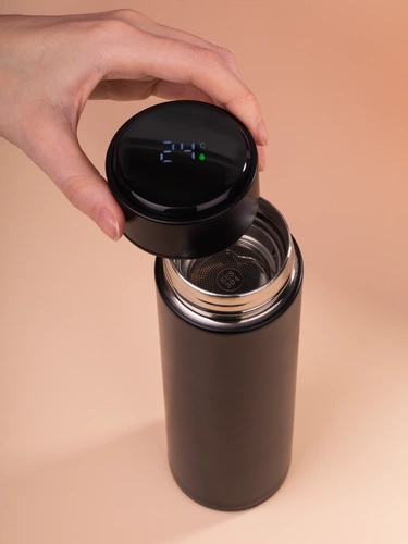 Смарт-бутылка с заменяемой батарейкой Long Therm, черная Смарт-бутылка с заменяемой батарейкой Long Therm, черная