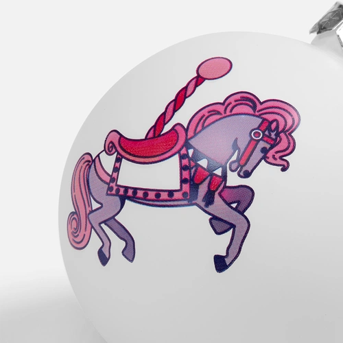 Елочный шар «Розовая карусель», 8 см, матовый белый с тампопечатью Елочный шар «Розовая карусель», 8 см, матовый белый с тампопечатью