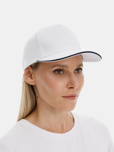 Бейсболка Long Beach, белая с темно-синим Бейсболка Long Beach, белая с темно-синим