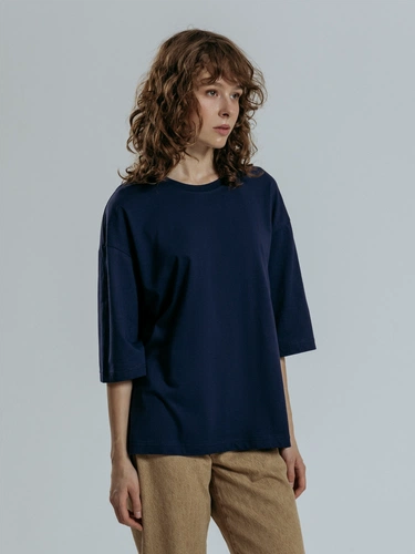 Футболка оверсайз унисекс Base Space, темно-синяя Футболка оверсайз унисекс Base Space, темно-синяя