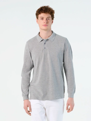 Рубашка поло мужская с длинным рукавом Star 170, серый меланж Рубашка поло мужская с длинным рукавом Star 170, серый меланж