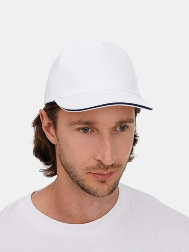 Бейсболка Long Beach, белая с темно-синим Бейсболка Long Beach, белая с темно-синим