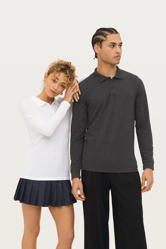 Рубашка поло женская с длинным рукавом Perfect LSL Women, черный меланж Рубашка поло женская с длинным рукавом Perfect LSL Women, черный меланж