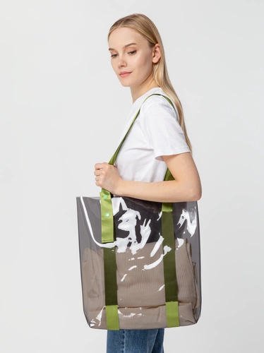 Шопер Clear Fest, прозрачный серый с зелеными ручками Шопер Clear Fest, прозрачный серый с зелеными ручками