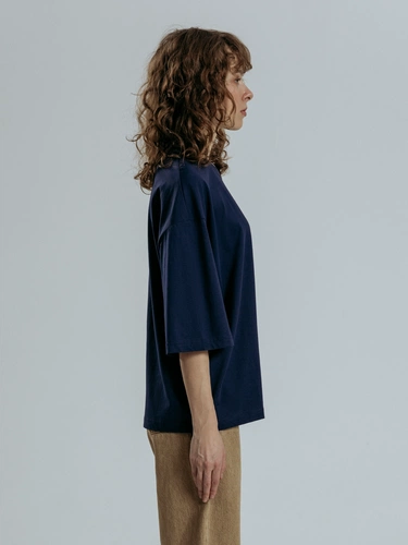 Футболка оверсайз унисекс Base Space, темно-синяя Футболка оверсайз унисекс Base Space, темно-синяя