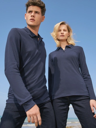 Рубашка поло женская с длинным рукавом Perfect LSL Women, темно-синяя Рубашка поло женская с длинным рукавом Perfect LSL Women, темно-синяя