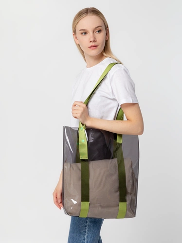 Шопер Clear Fest, прозрачный серый с зелеными ручками Шопер Clear Fest, прозрачный серый с зелеными ручками