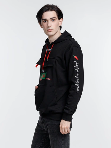 Худи унисекс с карманом на груди Chest Pocket, черное Худи унисекс с карманом на груди Chest Pocket, черное