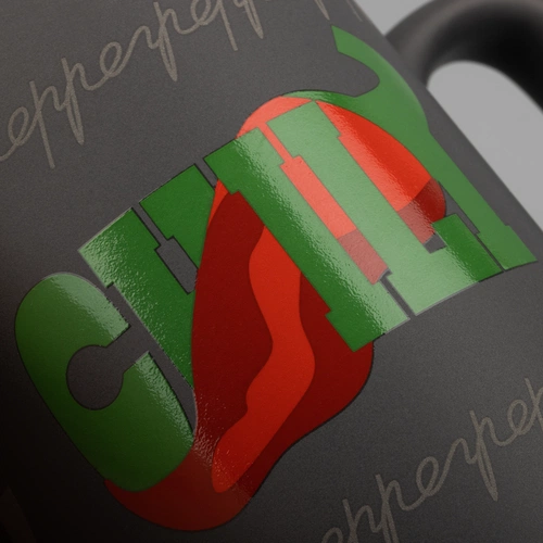 Кружка Mugful, темно-серая с круговой гравировкой и деколью Кружка Mugful, темно-серая с круговой гравировкой и деколью