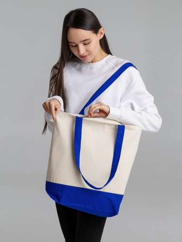 Сумка для покупок на молнии Shopaholic Zip, неокрашенная с синим Сумка для покупок на молнии Shopaholic Zip, неокрашенная с синим