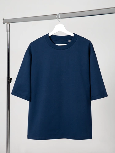 Футболка оверсайз унисекс Kosmos 2.0, темно-синяя Футболка оверсайз унисекс Kosmos 2.0, темно-синяя