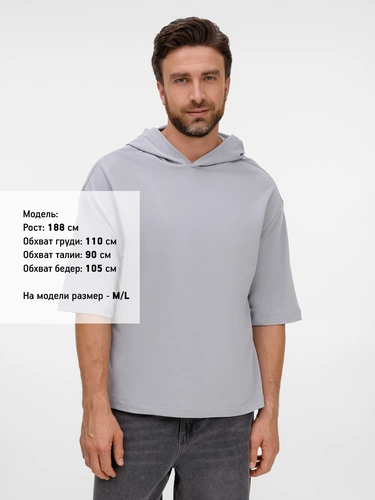Футболка оверсайз унисекс с капюшоном Neofit, светло-серая Футболка оверсайз унисекс с капюшоном Neofit, светло-серая