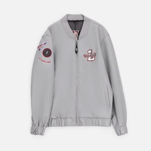 Бомбер из искусственной кожи Univer, серый