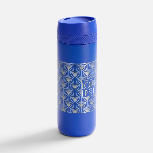 Термостакан X1 с цветной кнопкой, синий с оранжевым