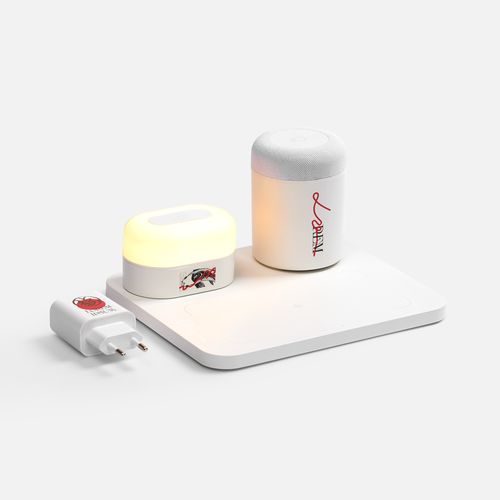 Станция беспроводной зарядки с колонкой и ночником Trilogy, белая
