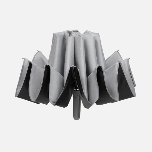 Зонт обратного сложения с ручкой-карабином Foldberry, серый