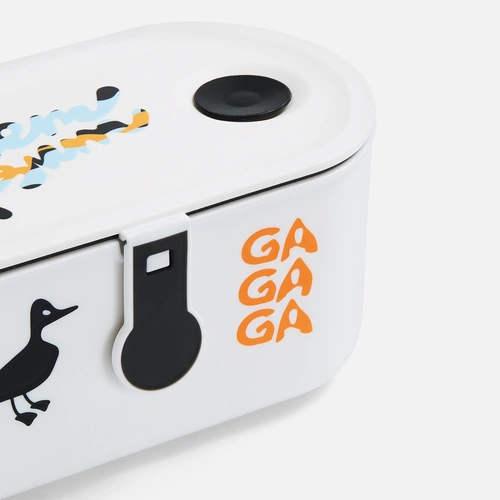 Ланчбокс Lunch Break, белый с черным с нанесением