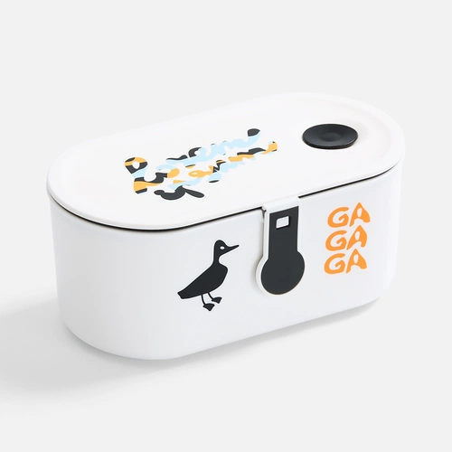 Ланчбокс Lunch Break, белый с черным с нанесением