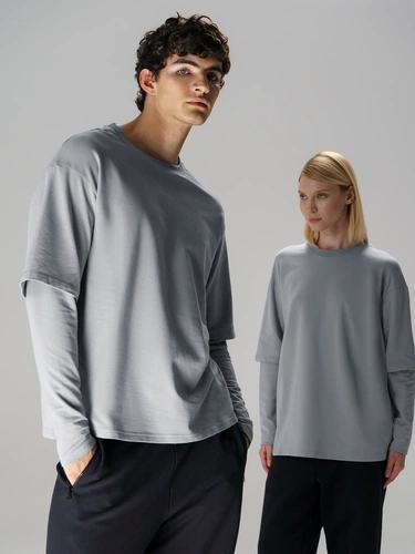 Футболка оверсайз с двойным рукавом Kosmos, светло-серая