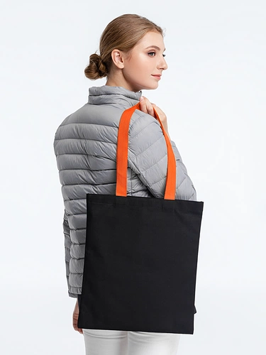 Холщовая сумка BrighTone, черная с оранжевыми ручками