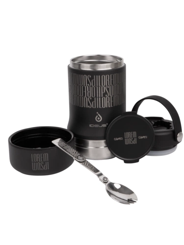 Термос для еды Tabenodo, черный с лазерной гравировкой и тампопечатью