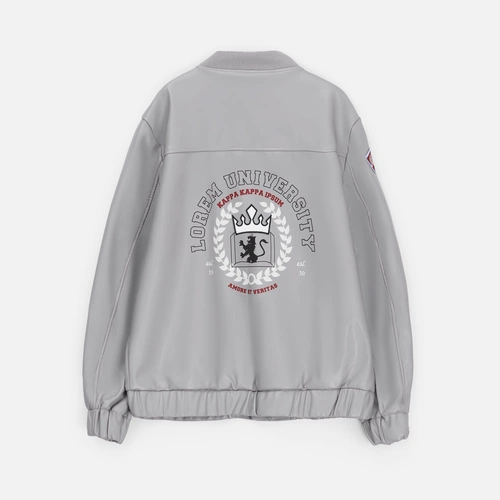 Бомбер из искусственной кожи Univer, серый с нанесением