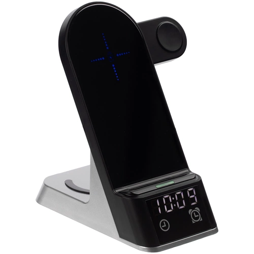 Зарядная станция с часами E-Store для смартфона, часов и наушников, черная