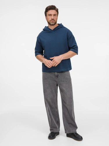 Футболка оверсайз унисекс с капюшоном Neofit, темно-синяя