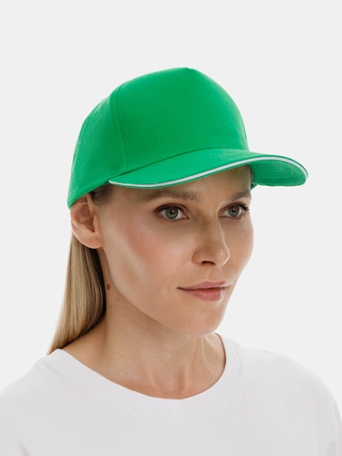 Бейсболка Long Beach, ярко-зеленая с белым