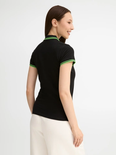Рубашка поло женская Pasadena Women 200 с контрастной отделкой, черная с зеленым