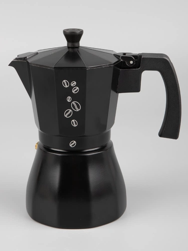 Гейзерная кофеварка Siena, черная с гравировкой и UV-DTF печатью