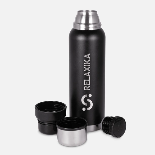 Термос Relaxika 1000 со стикерпаком, черный